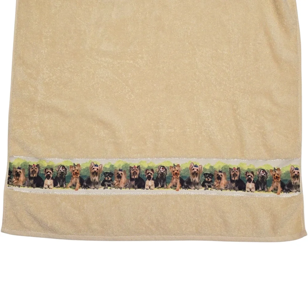 Vtg Danbury Mint Yorkshire Terrier Bath Towels Set of 2 100% Cotton Yorkie Dogs